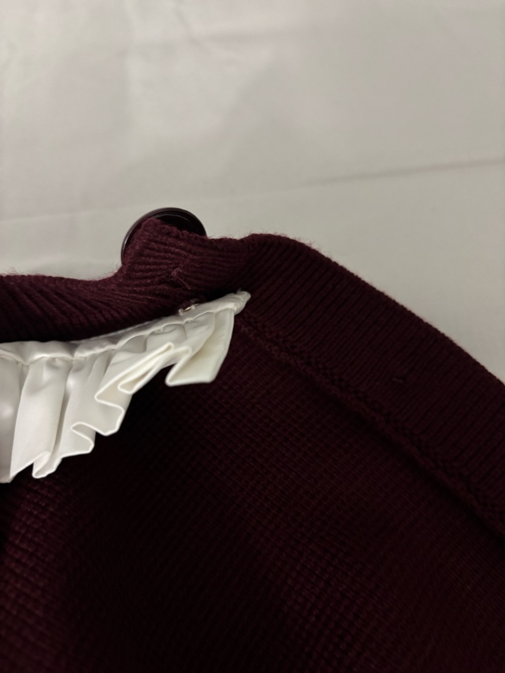 NWT) Sandro Burgundy Wool-Blend Ruffled-Collar Cardigan size2 - Picture 4 of 7